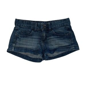 small mossimo dark blue denim low rise micro mini jean shorts